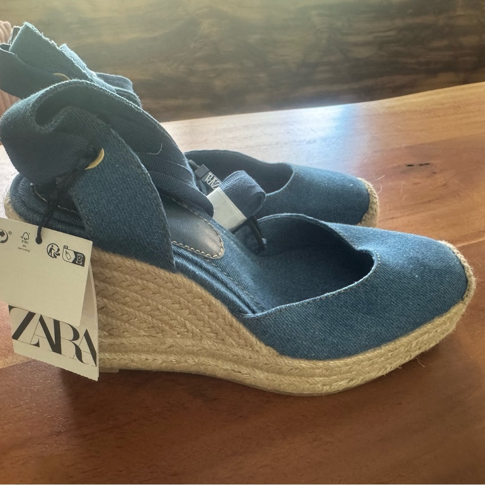 Zara Blue Espadrille Wedges with Ankle Strap